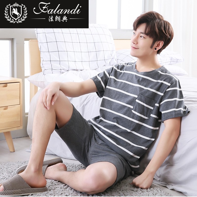 FALANDI夏季棉都市男士睡衣薄款短袖夏天套装丽人家居服歌瑞尔