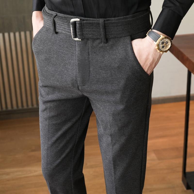 秋冬毛呢西裤男英伦风商务休闲裤潮流男士修身小脚九分裤呢1209z