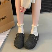 春季 外穿博肯半拖单0127z 女2026新款 厚底毛呢子勃肯鞋 包头半拖鞋