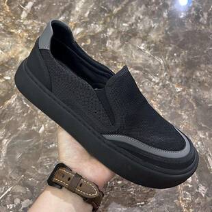 春夏男休闲鞋一脚蹬男鞋夏透气薄款黑色网面懒人鞋子套脚网0307k