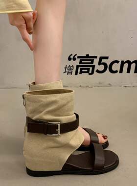 厚底内增高坡跟罗马凉鞋女款夏2026新款绝美裤管凉靴子马丁0709k