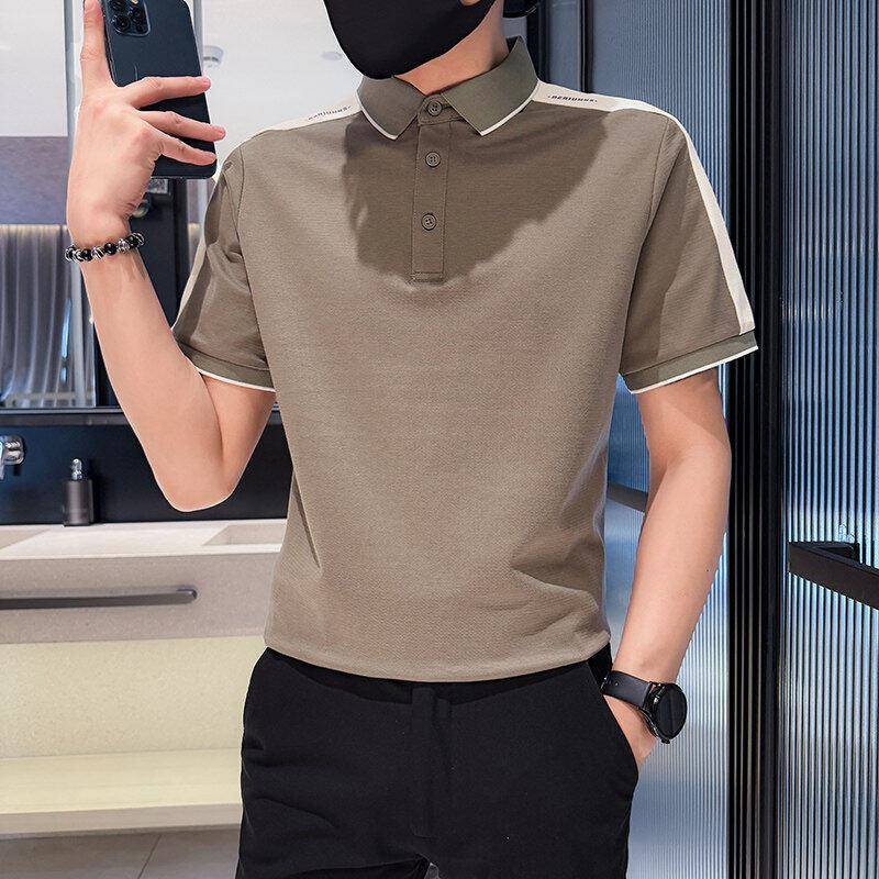 2025夏季新款织带拼接短袖T恤翻领Polo衫男装短袖痞帅半袖t0601z
