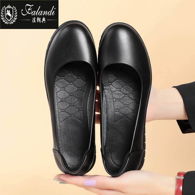 高端夏季工作鞋圆头小皮鞋黑色配西装女宽松软底舒适上装单0513y