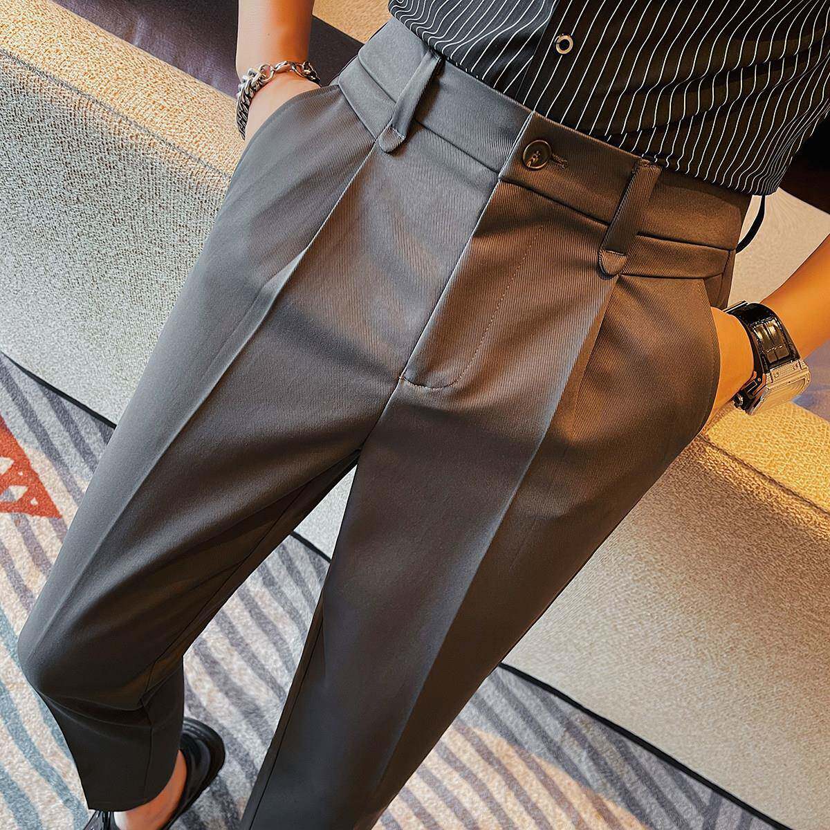 春季男士九分西裤高端轻奢时尚潮流休闲百搭英伦风修身小脚0227u