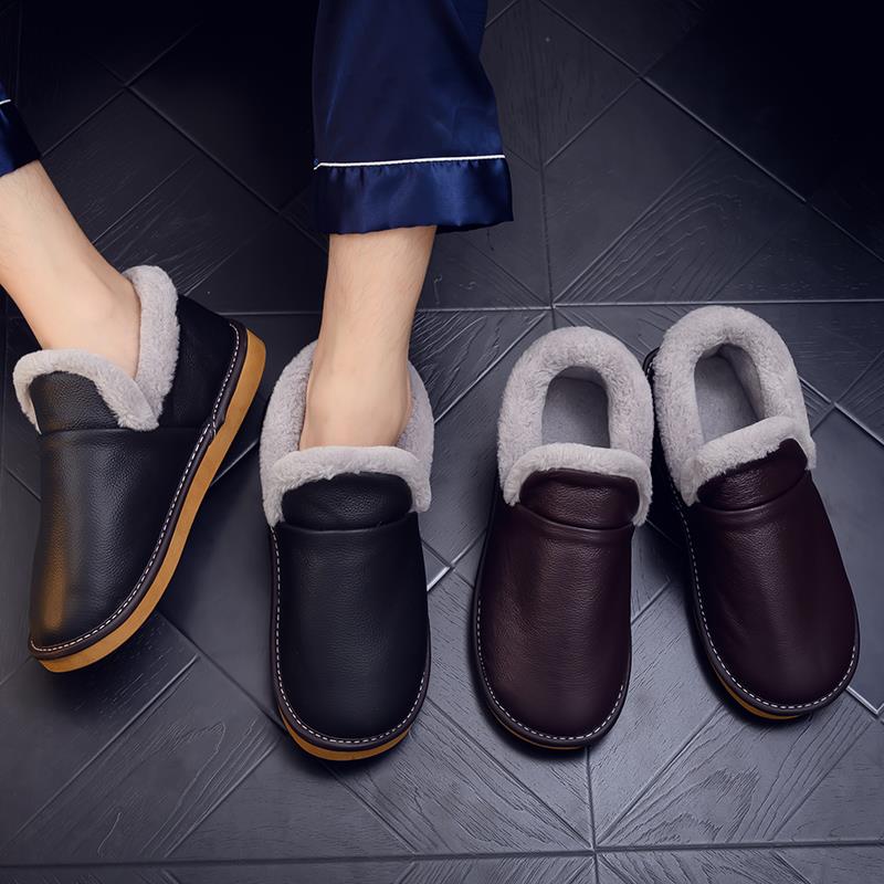 秋冬家居毛加绒保暖棉拖鞋男家用室内包脚带后跟厚底1027z