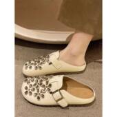 春季 水钻平底一脚蹬勃肯凉拖0127z 时尚 包头半拖鞋 女外穿2026新款