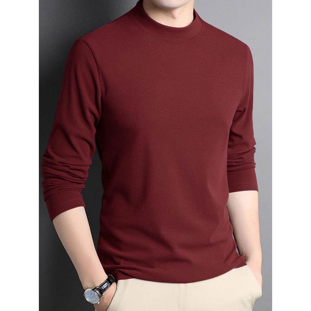 酒红色半高领男士打底衫秋冬双面感中领内搭长袖上衣t恤0120k,男装,T恤,淘宝优惠券,粉丝福利购,淘宝优惠卷
