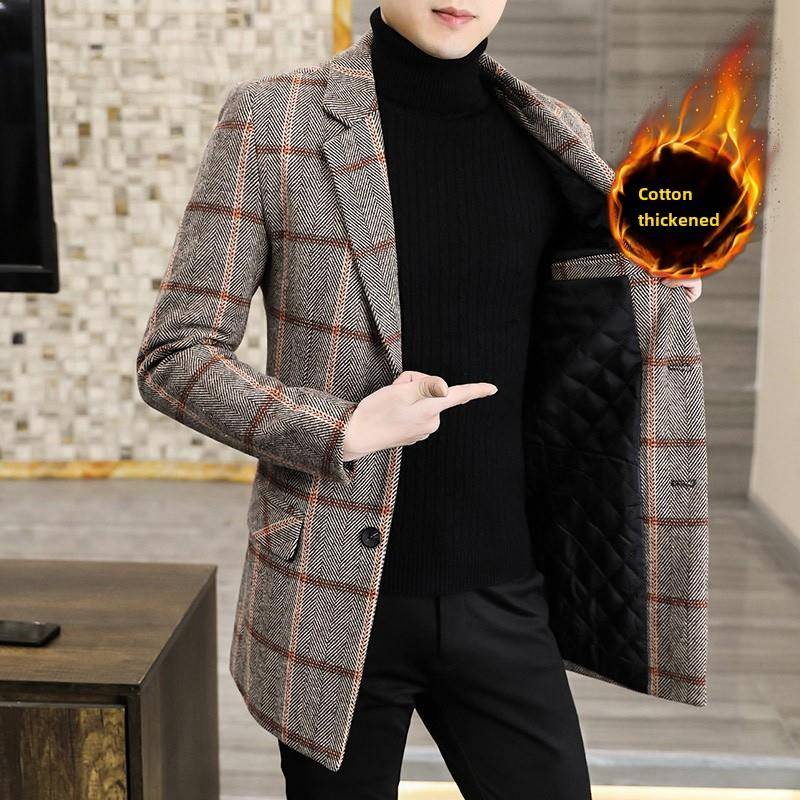 冬季2025年大衣男中长款格子加棉加厚潮牌帅气休闲风衣外套1121w