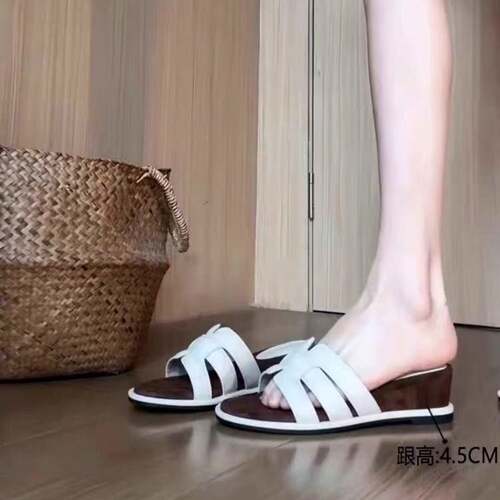 复古法式编织一字拖鞋女夏外穿2026新款厚底增高百搭坡跟凉0626k