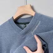 T恤男V领打底小衫 含保暖春季 衣中年春季 双面德绒长袖 装 上0128w