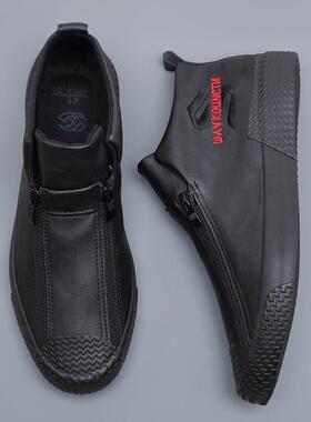 秋冬高帮鞋男休闲皮鞋男士韩版潮流马丁靴短靴男加绒保暖棉0117k