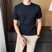 短袖 潮流素色内搭打0207r 修身 男纯色圆领冰丝半袖 针织T恤春夏韩版