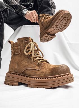 马丁靴男2025新款冬季高帮鞋英伦风中帮透气增高休闲工装靴1103r