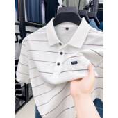 t恤翻领季 新丝光与真正 翻盖口袋裤 男子条纹短袖 爸爸半袖 t0128w