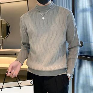 秋冬半高领毛衣男宽松韩版 潮流保暖套头中领打底毛线衣针织1023z