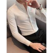 高级感条纹白色衬衫 内搭免烫抗皱衬0130r 西装 男修身 商务休闲长袖