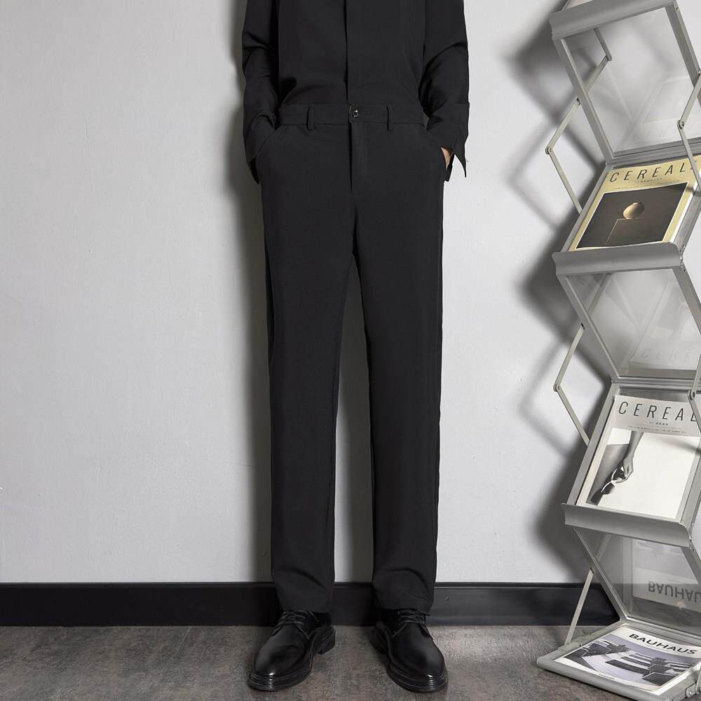 春季西裤男士修身直筒商务正装长裤垂感感皱黑色西装裤0304k