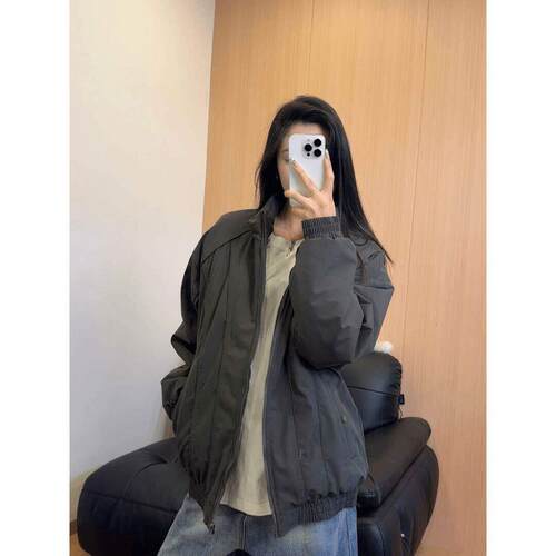 外套美式服男款冬季斜切厚款夹克潮牌宽松立领工装上衣1007d