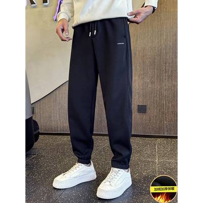 裤子男款秋冬季2025新款加绒加厚潮牌直筒束脚卫裤男士休闲1205r