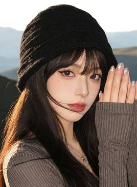 百搭卷边包头帽子女2026冬季新款褶皱保暖防寒针织堆堆帽冷0117k