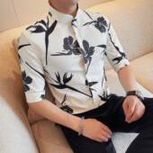 男短袖 夏季 新款 立领印花衬衫 高级感商务休闲潮流修身 五分五0130r