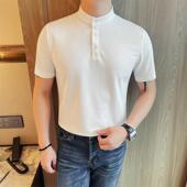 T恤男纯色立领亨利领polo衫 夏季 修身 短袖 高级感冰丝半袖 打底0207r