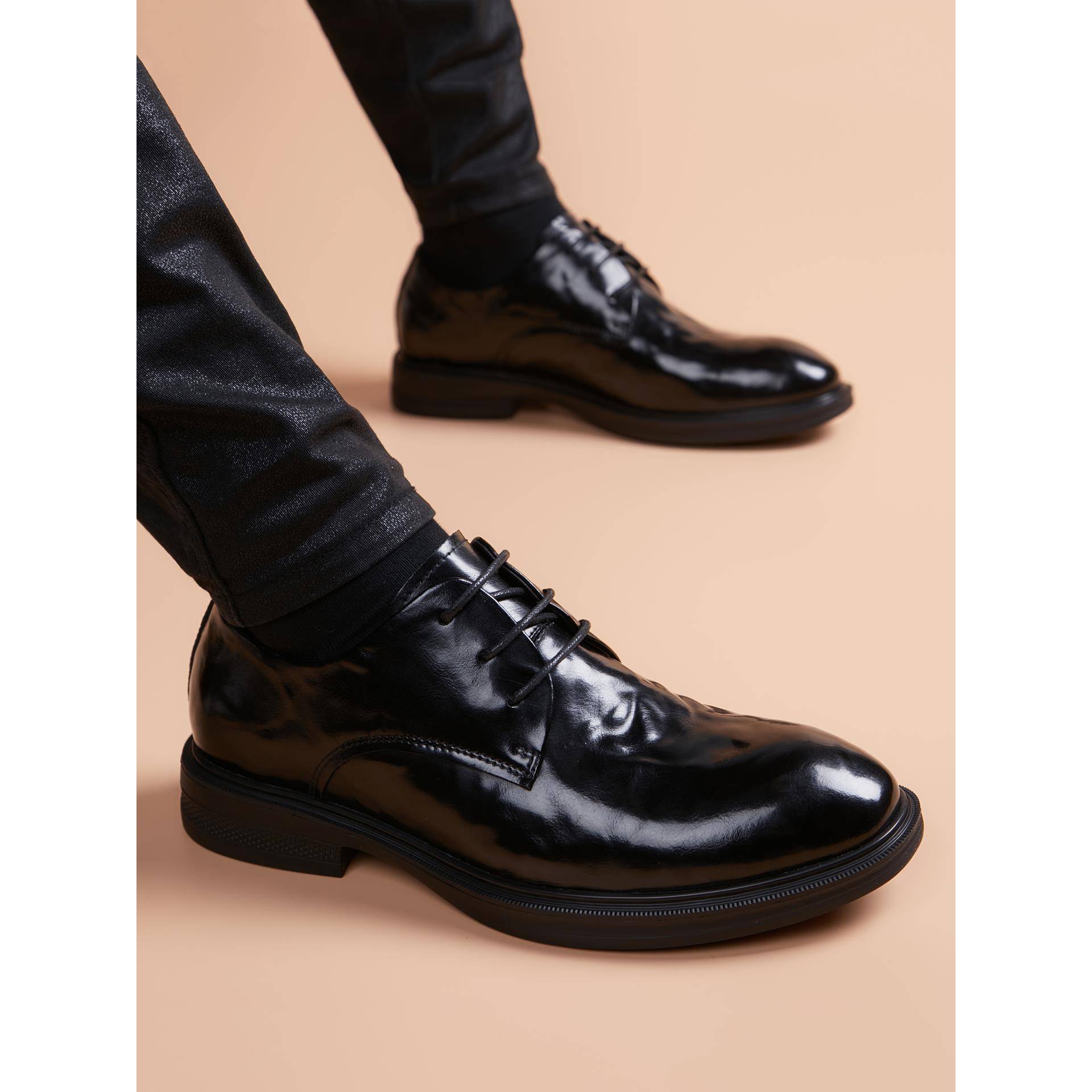 2025新款男士商务正装皮鞋男款透气英伦风休闲系带内增高男1101e