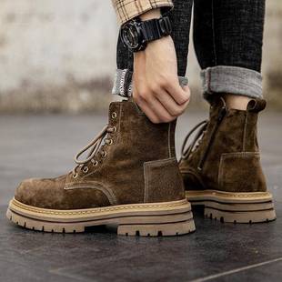 靴1226z 透气中帮工装 秋冬马丁靴男高帮鞋 潮流英伦风短靴覆古新款