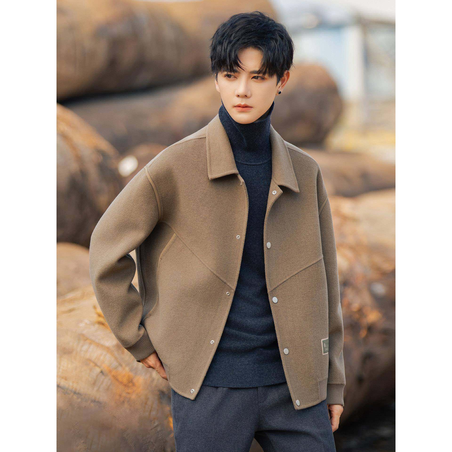 翻领短款休闲夹克外套男2026新款春秋季呢子大衣男纯色上衣0122r,男装,夹克,淘宝优惠券,粉丝福利购,淘宝优惠卷