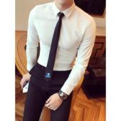 衬衣商务正装 白色衬衫 七0130r 潮流帅气发型师修身 男士 男长袖 韩版