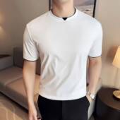 帅气休闲百搭修身 双层领假两件短袖 T0207r 时尚 个性 t恤男夏季 新款