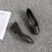 职业上班面试空姐单鞋 工作鞋 女黑色低跟软底粗跟皮鞋 0128w