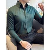 高级感英伦雅痞商务休闲衬衣潮流修身 条纹衬衫 男长袖 帅气正0130r