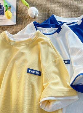 夏款港风短袖t恤夏季潮流宽松假两件T恤男袖上衣服0305d