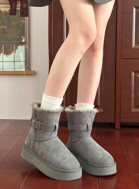 厚底加绒保暖中筒灰色靴女2026年冬季新款棉靴东北大棉鞋1223w