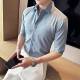 大尖领暗扣衬衫 男短袖 夏季 法式 高级感商务休闲潮流修身 五分0130r