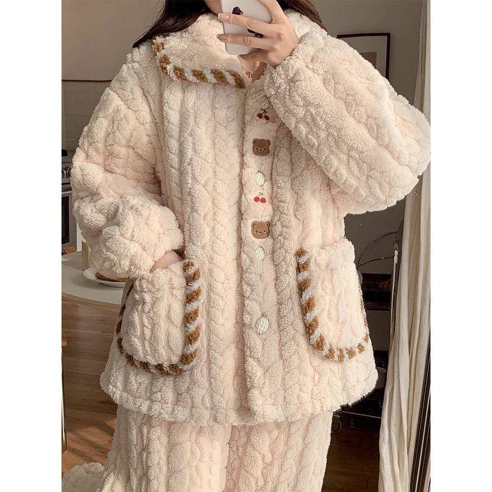 三层夹棉睡衣女秋冬季2025新款加绒加厚甜美珊瑚绒冬天家居1123r