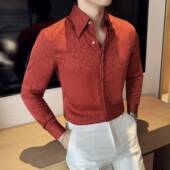 修身 法式 优雅0130r 长袖 商务休闲百搭帅气时尚 大尖领印花衬衫 男士