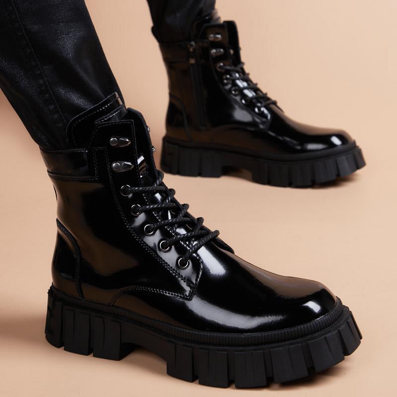 秋冬马丁靴男英伦覆古潮流靴子厚底内增高休闲皮靴中筒男士1206z