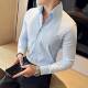 商务休闲潮流修身 法式 商务抗皱0130r 春春季 新款 V领条纹衬衫 男长袖