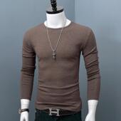 长袖 韩版 春季 大尺码 圆领T恤男士 打底衫 色修身 厚款 保暖春0204w