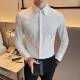 男长袖 法式 大尖领暗扣白色衬衫 高级感英伦风商务休闲痞帅结0130r
