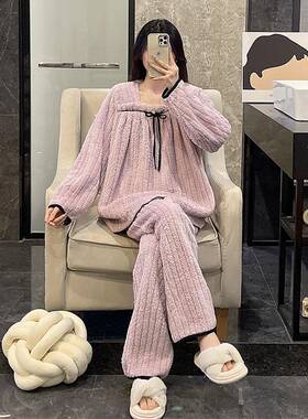 睡衣女秋冬季珊瑚绒大码高级感时尚2025新款加厚紫色家居1111r