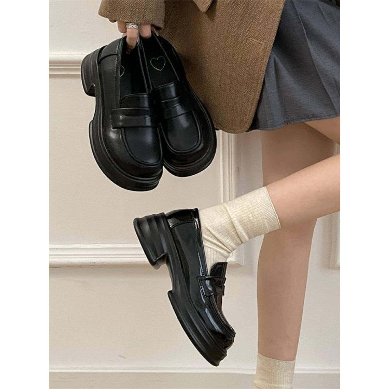 圆头小皮鞋英伦乐福鞋2026正装鞋子鞋厚底单鞋女黑色大码0125w,女鞋,浅口单鞋,淘宝优惠券,粉丝福利购,淘宝优惠卷