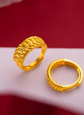 越南沙金戒指链条情侣对戒黄铜镀金黄金男女款首饰新款同款首