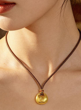 女小众设计不掉色金店同款沙金福字小钱袋项链小胖福金坨吊坠锁包