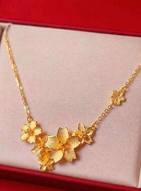 越南沙金三生花项链女轻奢小众镀金镂空花朵一体锁骨链全新成人