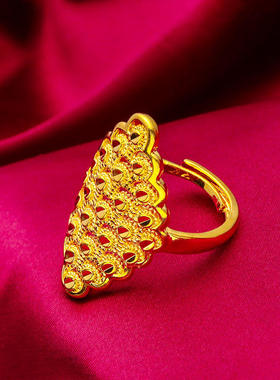 新款 女士大花菱形开口大戒沙金戒指菱形女戒指/指环全新镀金