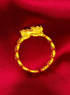 越南女士开口钱币戒指喷砂女款沙金戒貔貅戒指戒指/指环全新