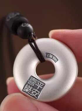 纯银平安扣吊坠男女士款复古实心福字项链挂坠B533人造水晶全新